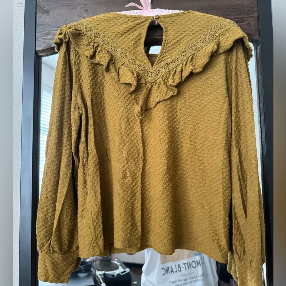 J. Crew Ruffle-trim honeycomb-knit cotton top, Medium
